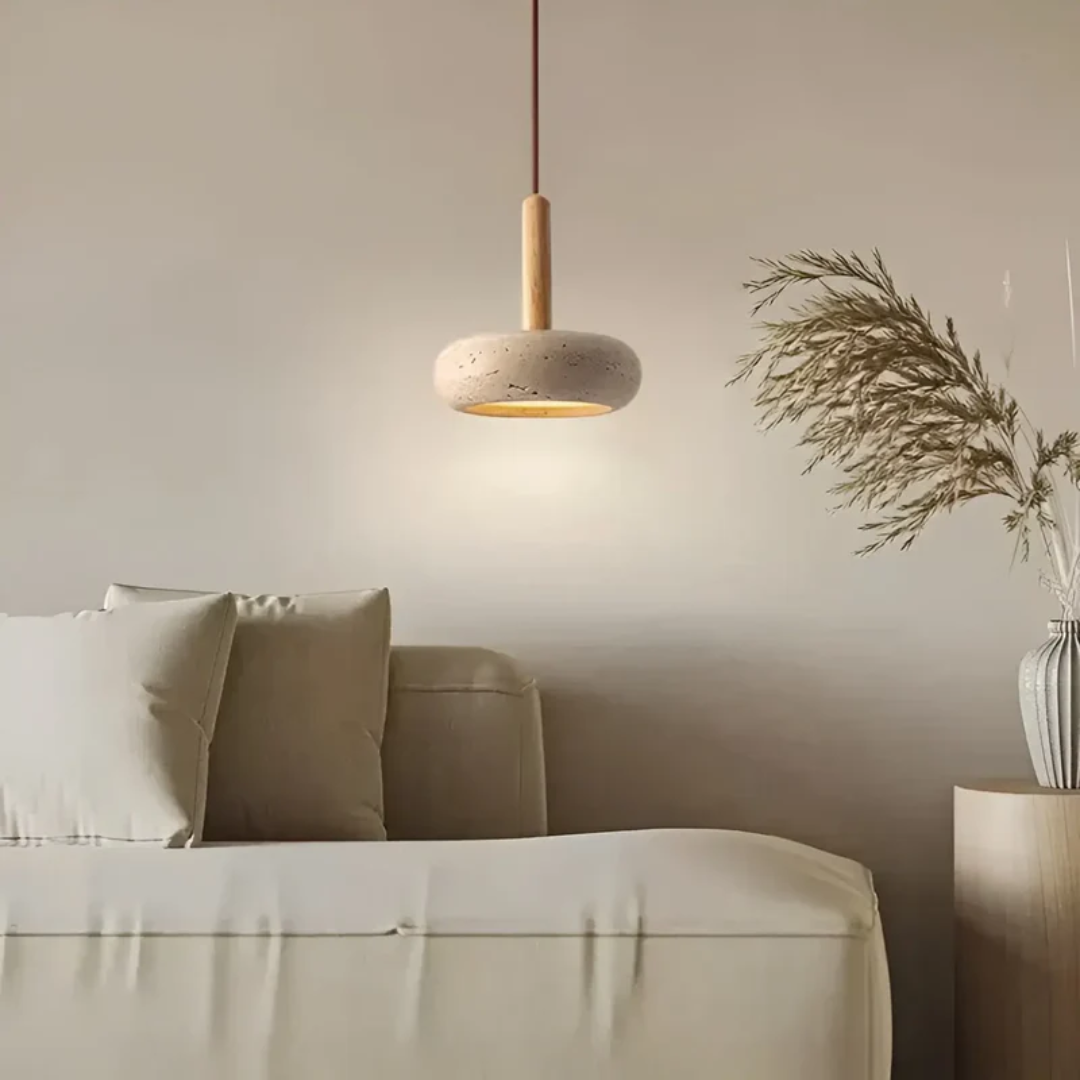 LED Hanglamp Japanse Stijl Houten Steen Kap Verstelbaar 15cm Warm Licht Natuurlijk Design Woonkamer Eetkamer | Sulvida