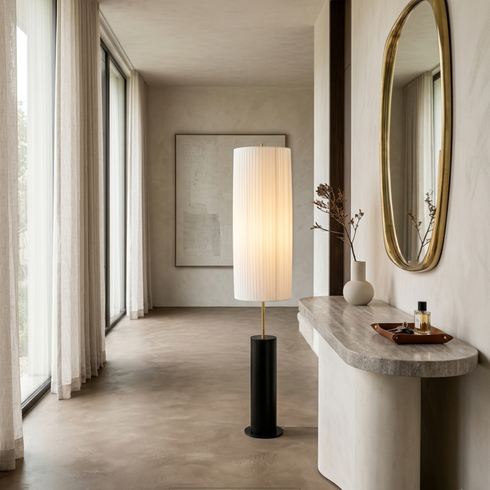 Stoffen Staande Lamp Hout Metaal 130cm E27 LED Dimbaar Sfeerlicht Woonkamer Leeshoek Scandinavisch Design | Sulvida