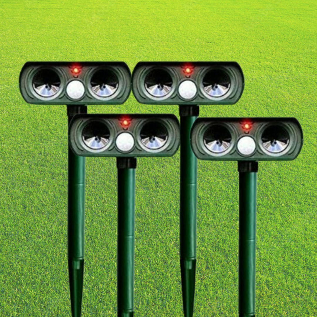 Répulsif solaire pour animaux avec capteur de mouvement et lumière LED pour une lutte efficace contre les animaux dans le jardin, jour et nuit | Sulvida