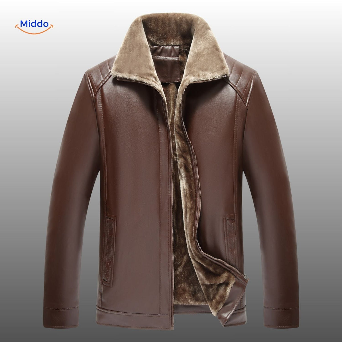 Leren jas met luxe bontvoering zwart bruin winterjas heren dames warme jas mode klassiek design stijlvol | Sulvida