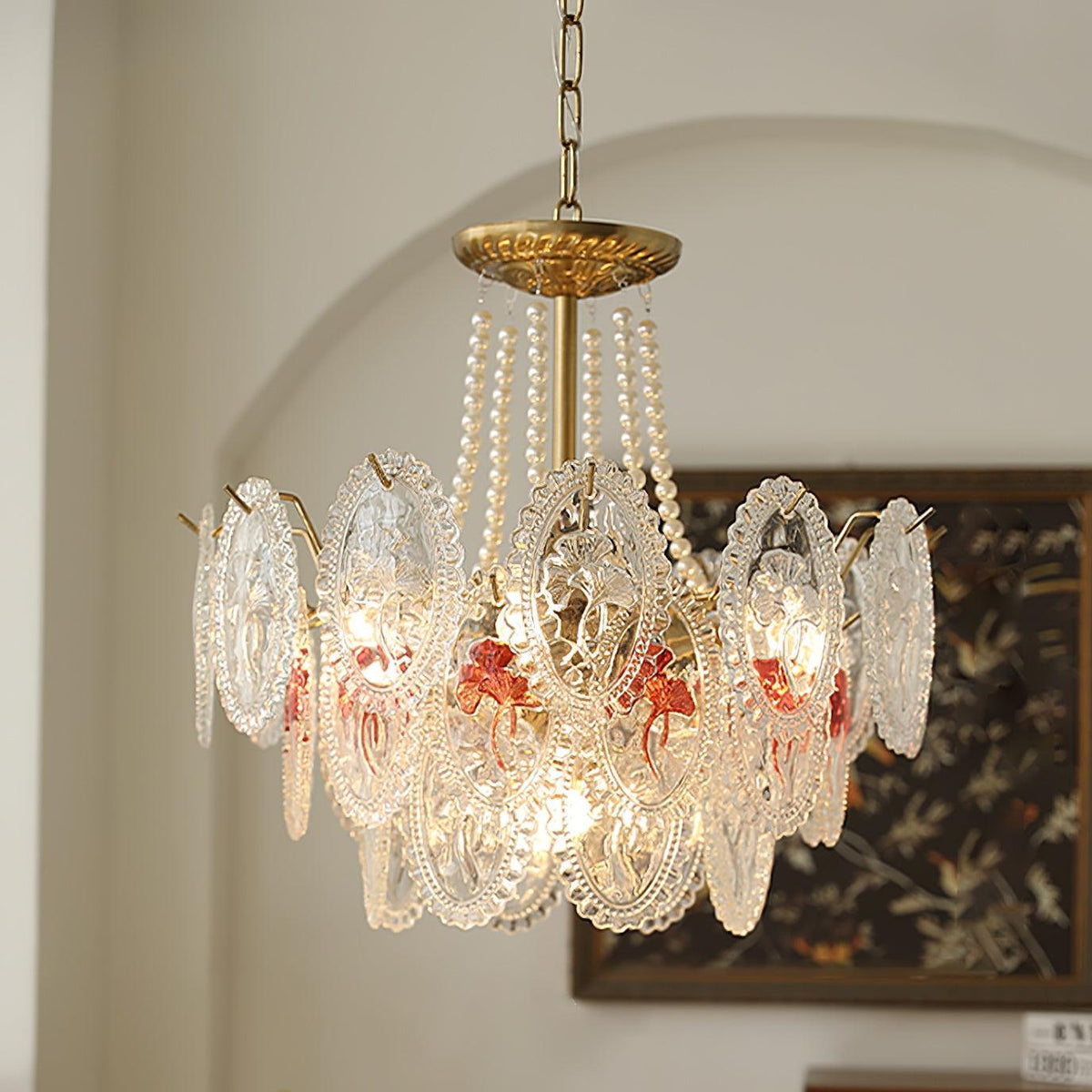 Kroonluchter met glazen parels goud meerlaags design voor woonkamer eetkamer slaapkamer luxe hanglamp E14 | Sulvida