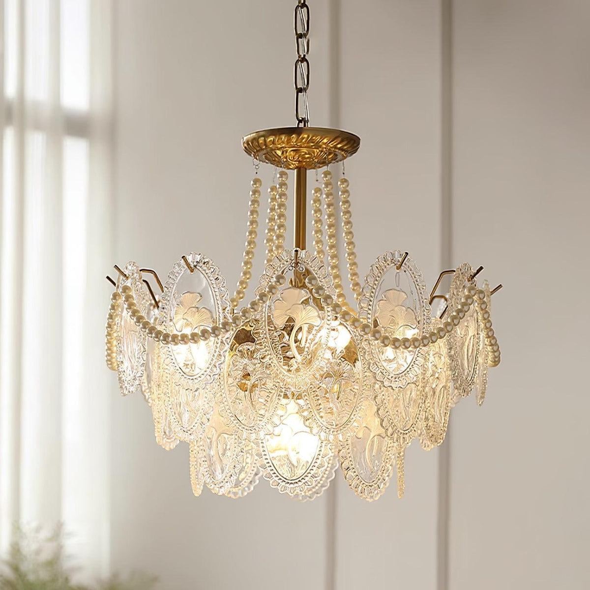 Kroonluchter met glazen parels goud meerlaags design voor woonkamer eetkamer slaapkamer luxe hanglamp E14 | Sulvida