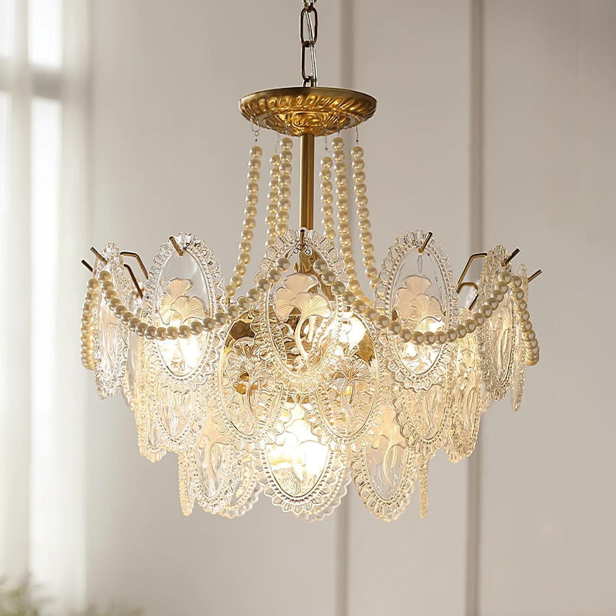 Kroonluchter met glazen parels goud meerlaags design voor woonkamer eetkamer slaapkamer luxe hanglamp E14 | Sulvida