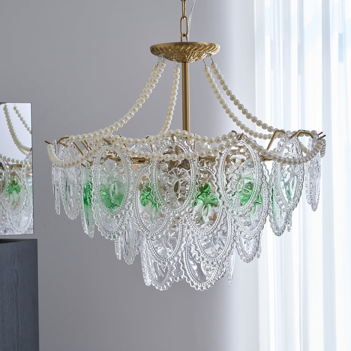 Kroonluchter met glazen parels goud meerlaags design voor woonkamer eetkamer slaapkamer luxe hanglamp E14 | Sulvida