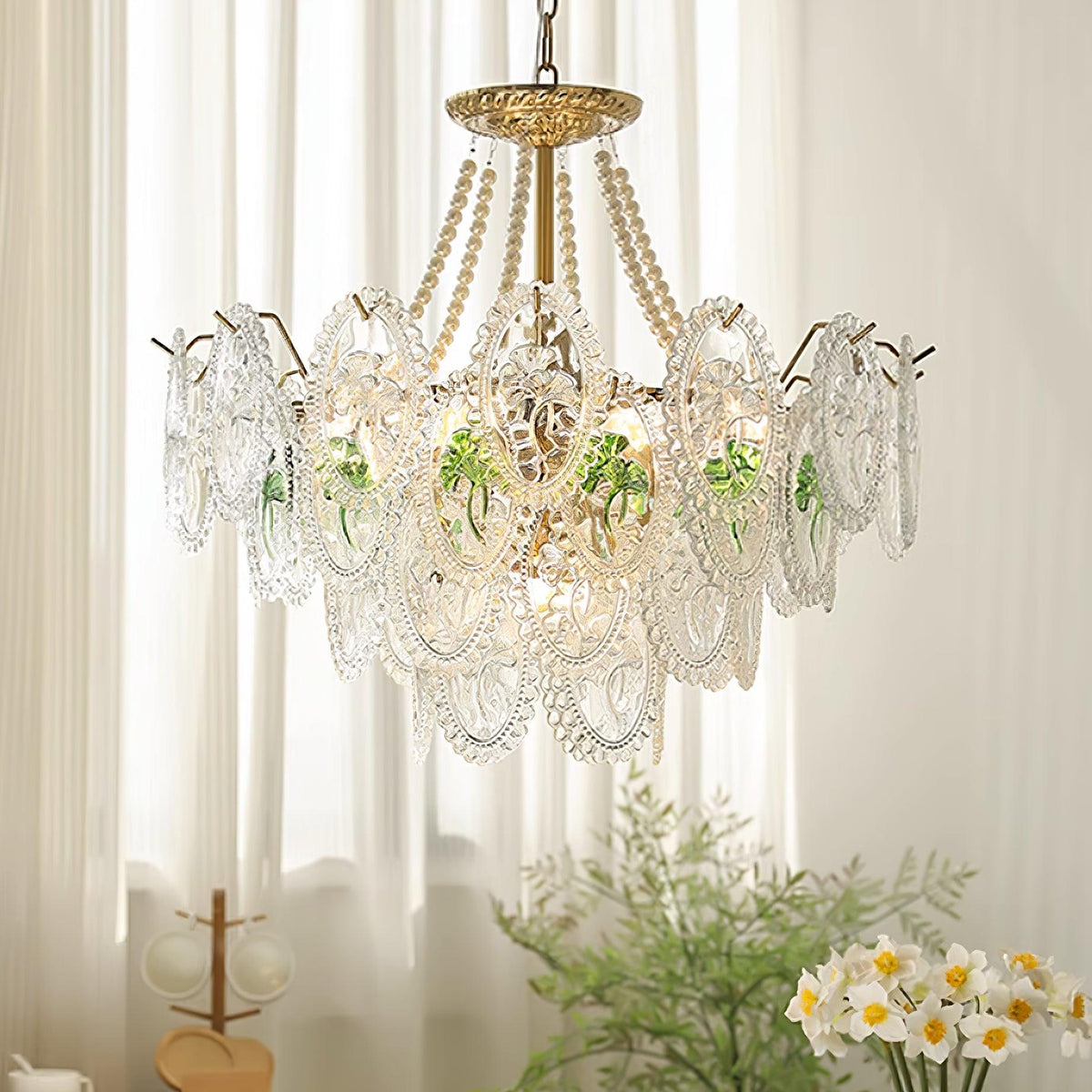 Kroonluchter met glazen parels goud meerlaags design voor woonkamer eetkamer slaapkamer luxe hanglamp E14 | Sulvida