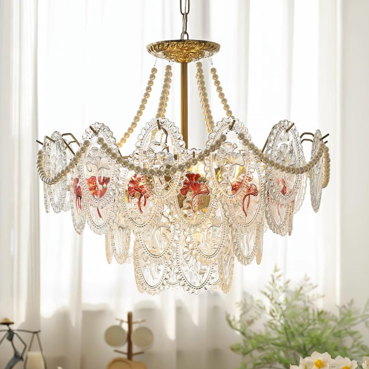 Kroonluchter met glazen parels goud meerlaags design voor woonkamer eetkamer slaapkamer luxe hanglamp E14 | Sulvida
