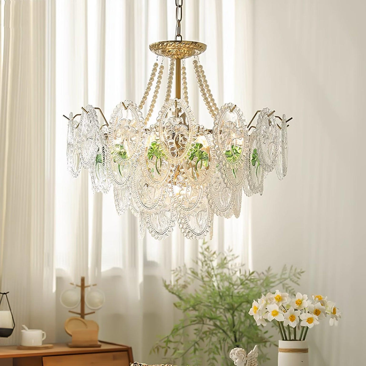 Kroonluchter met glazen parels goud meerlaags design voor woonkamer eetkamer slaapkamer luxe hanglamp E14 | Sulvida
