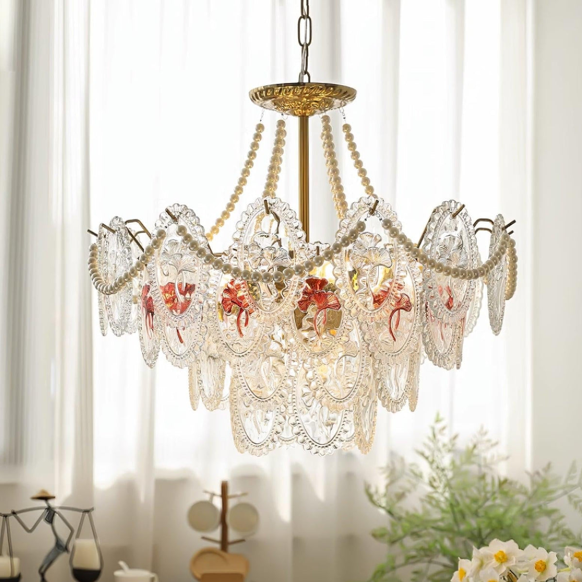 Kroonluchter met glazen parels goud meerlaags design voor woonkamer eetkamer slaapkamer luxe hanglamp E14 | Sulvida