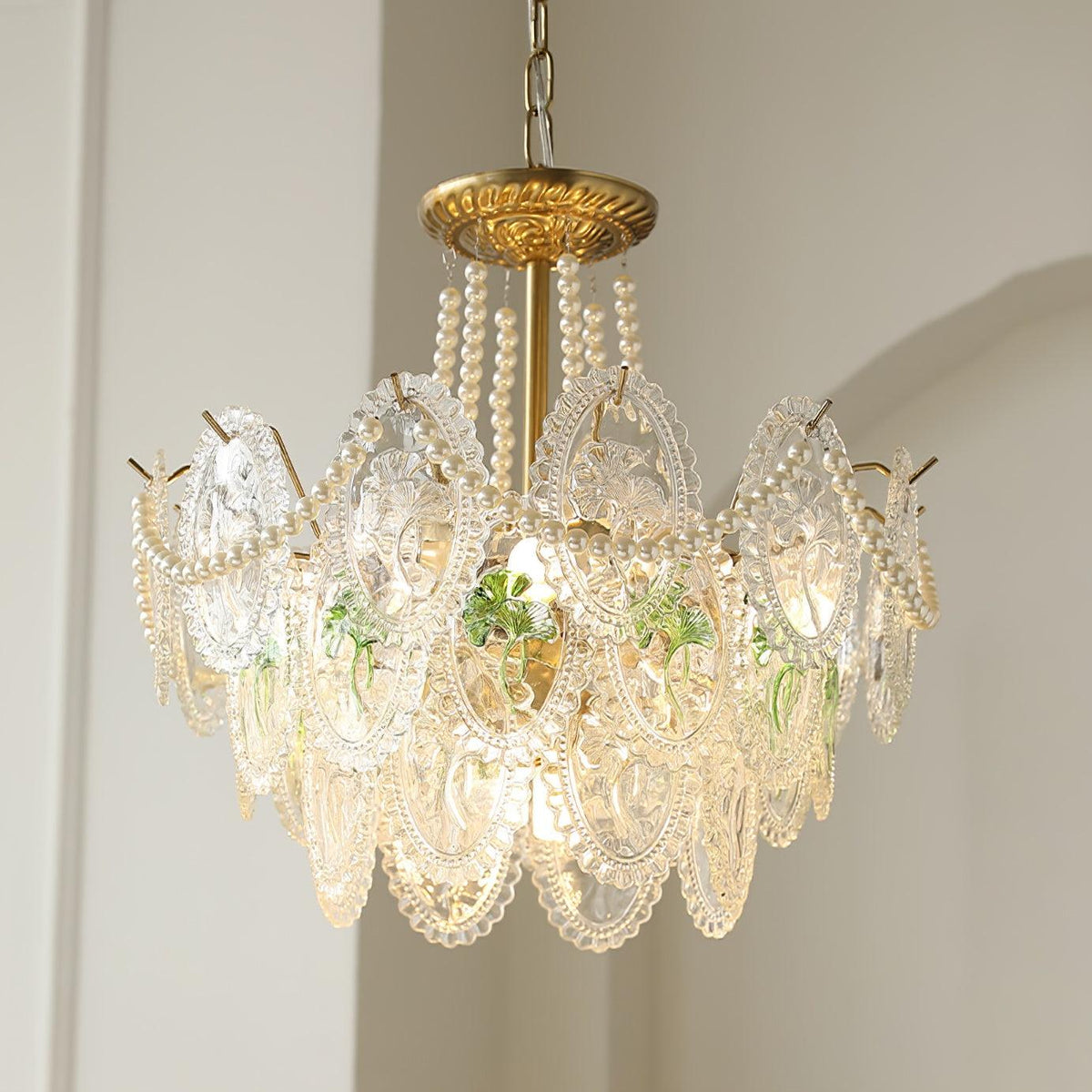 Kroonluchter met glazen parels goud meerlaags design voor woonkamer eetkamer slaapkamer luxe hanglamp E14 | Sulvida
