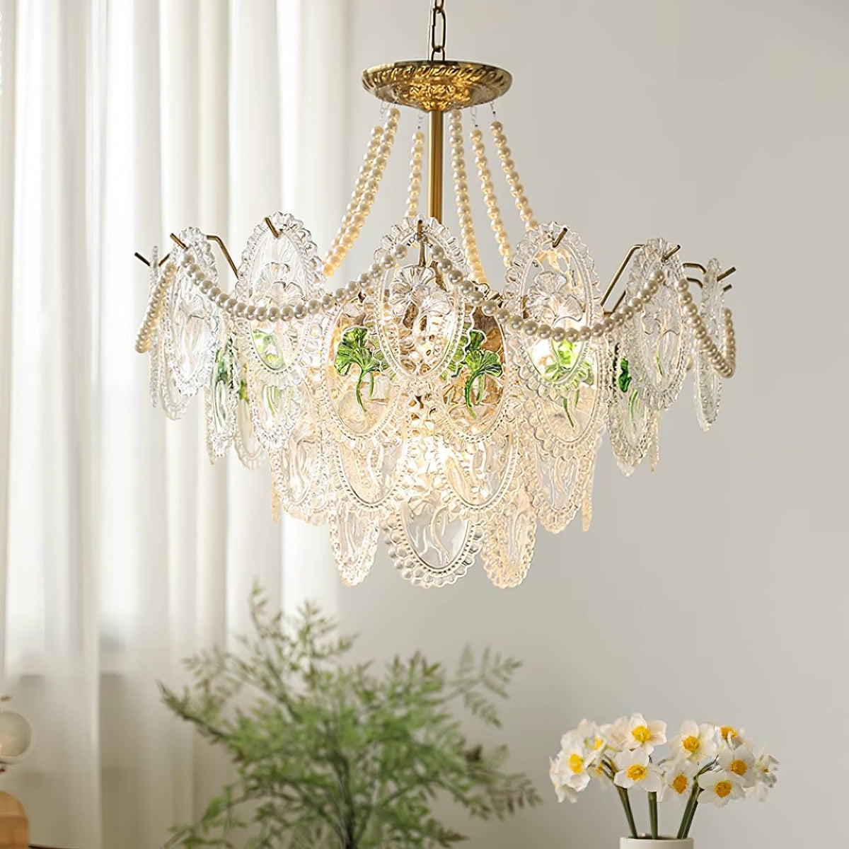 Kroonluchter met glazen parels goud meerlaags design voor woonkamer eetkamer slaapkamer luxe hanglamp E14 | Sulvida