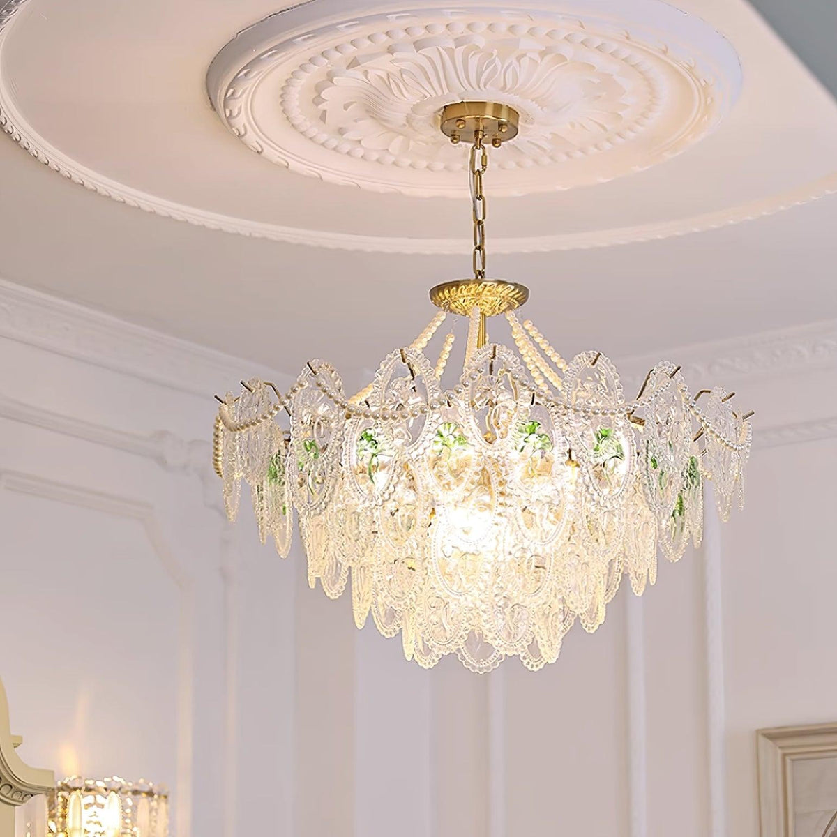 Kroonluchter met glazen parels goud meerlaags design voor woonkamer eetkamer slaapkamer luxe hanglamp E14 | Sulvida