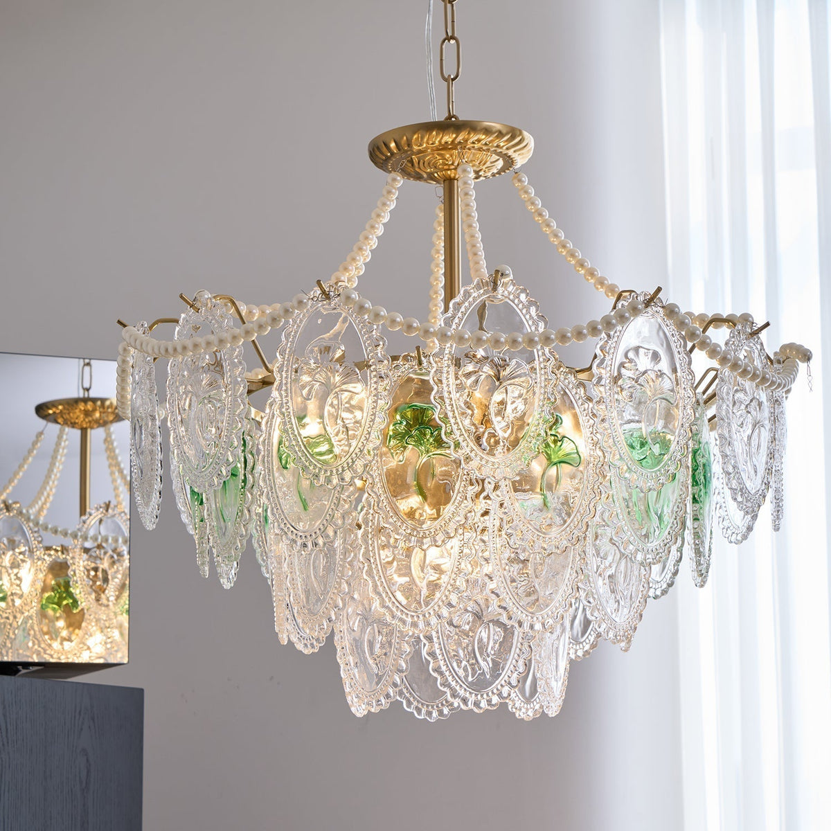 Kroonluchter met glazen parels goud meerlaags design voor woonkamer eetkamer slaapkamer luxe hanglamp E14 | Sulvida
