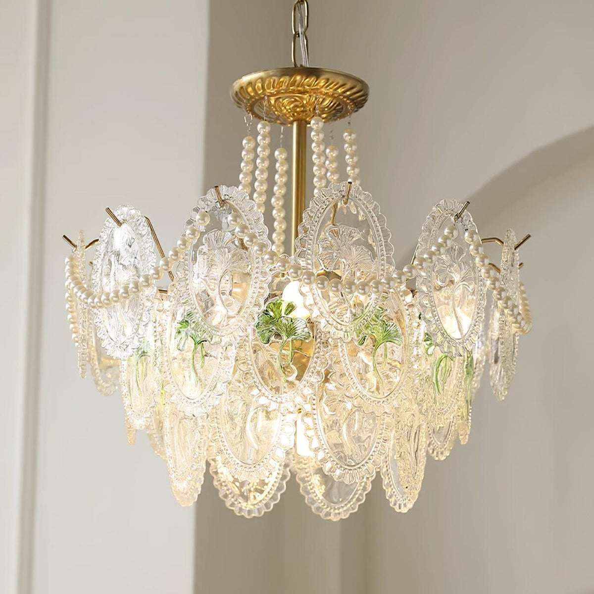 Kroonluchter met glazen parels goud meerlaags design voor woonkamer eetkamer slaapkamer luxe hanglamp E14 | Sulvida