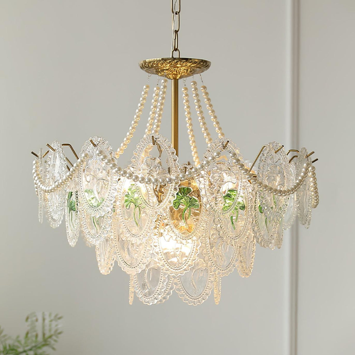 Kroonluchter met glazen parels goud meerlaags design voor woonkamer eetkamer slaapkamer luxe hanglamp E14 | Sulvida