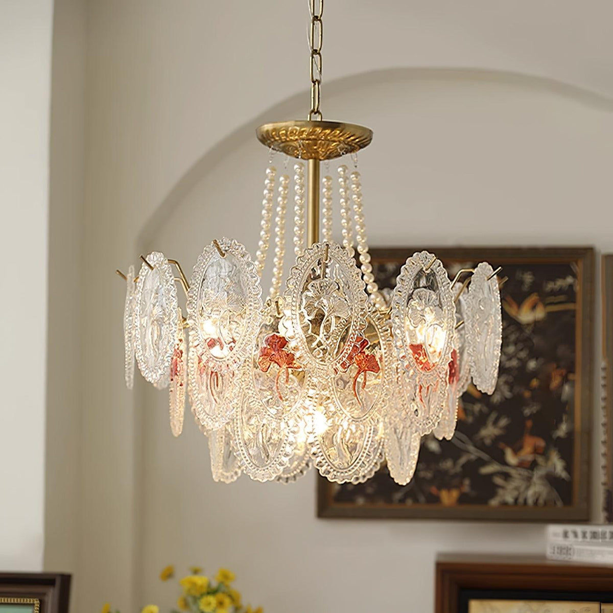 Kroonluchter met glazen parels goud meerlaags design voor woonkamer eetkamer slaapkamer luxe hanglamp E14 | Sulvida