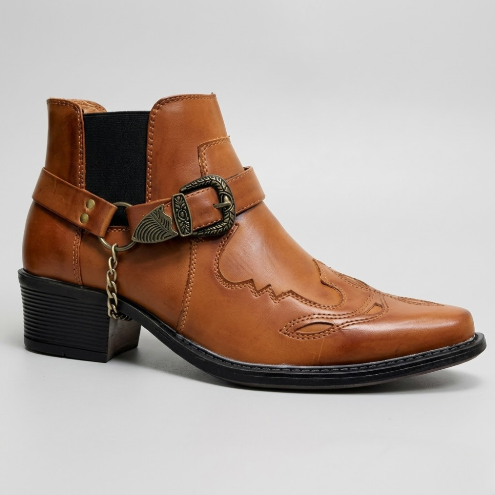 Bottes de cowboy pour homme à bout pointu avec boucle, montantes, en cuir, vintage, style western, noires ou marron, classiques, robustes et rétro | Sulvida
