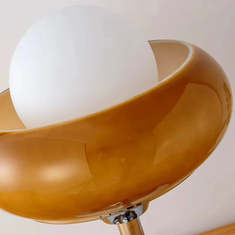 Staande vloerlamp met glazen eierschaal en retro design | Gepolijst staal | LED verlichting woonkamer | Sulvida