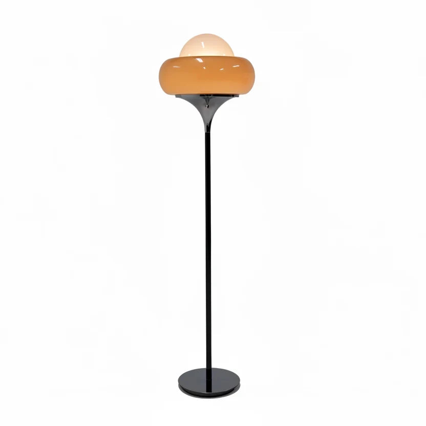 Staande vloerlamp met glazen eierschaal en retro design | Gepolijst staal | LED verlichting woonkamer | Sulvida