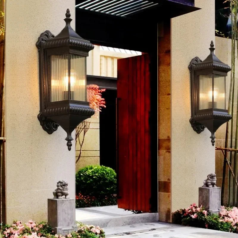 Pagoda Buitenwandlamp Geribbeld Glas LED Verlichting Tuin Balkon Terras IP65 Weersbestendig Outdoor 68-90cm | Sulvida