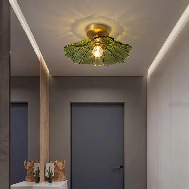 Plafondlamp met getint glas ⌀28cm bloemmotief hal slaapkamer Nordic design ijzer glas landelijk romantisch | Sulvida