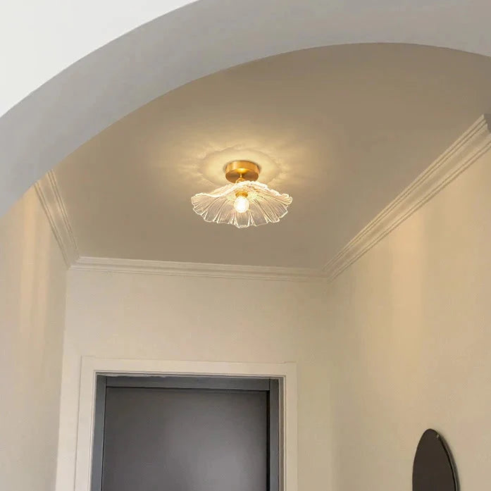 Plafondlamp met getint glas ⌀28cm bloemmotief hal slaapkamer Nordic design ijzer glas landelijk romantisch | Sulvida