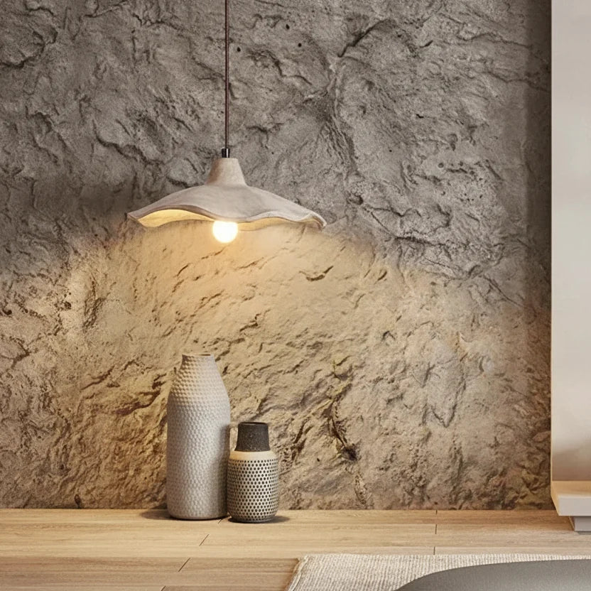 Betonnen Hanglamp met Golvende Rand Keramiek voor Eetkamer Woonkamer Slaapkamer Entree Werkkamer Moderne Verlichting | Sulvida