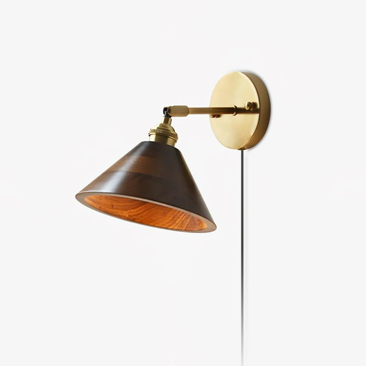 Vintage Wandlamp Hout met Trekschakelaar Dome Kap Messing E26 E27 Slaapkamer Woonkamer Warm Sfeerlicht Retro | Sulvida