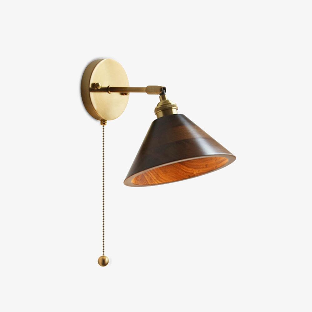 Vintage Wandlamp Hout met Trekschakelaar Dome Kap Messing E26 E27 Slaapkamer Woonkamer Warm Sfeerlicht Retro | Sulvida