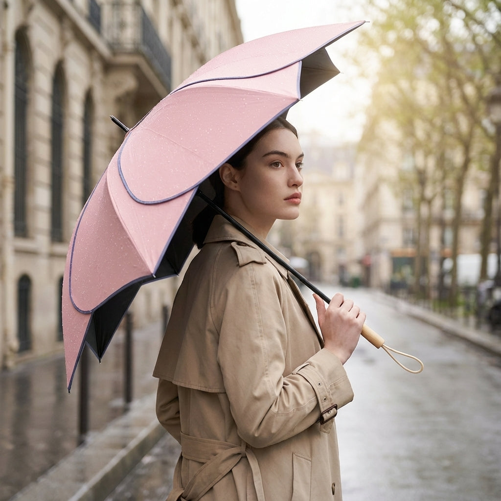 Dames Paraplu met Bloemblad-Design – Waterbestendige UV-Bescherming Wandelparaplu voor Regen en Zon Dagelijks | Sulvida
