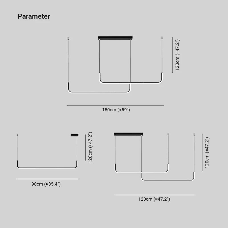 Lineaire LED Hanglamp Dubbel Frame Metaal Siliconen Dimbaar Modern Design Woonkamer Eetkamer Kantoor | Sulvida