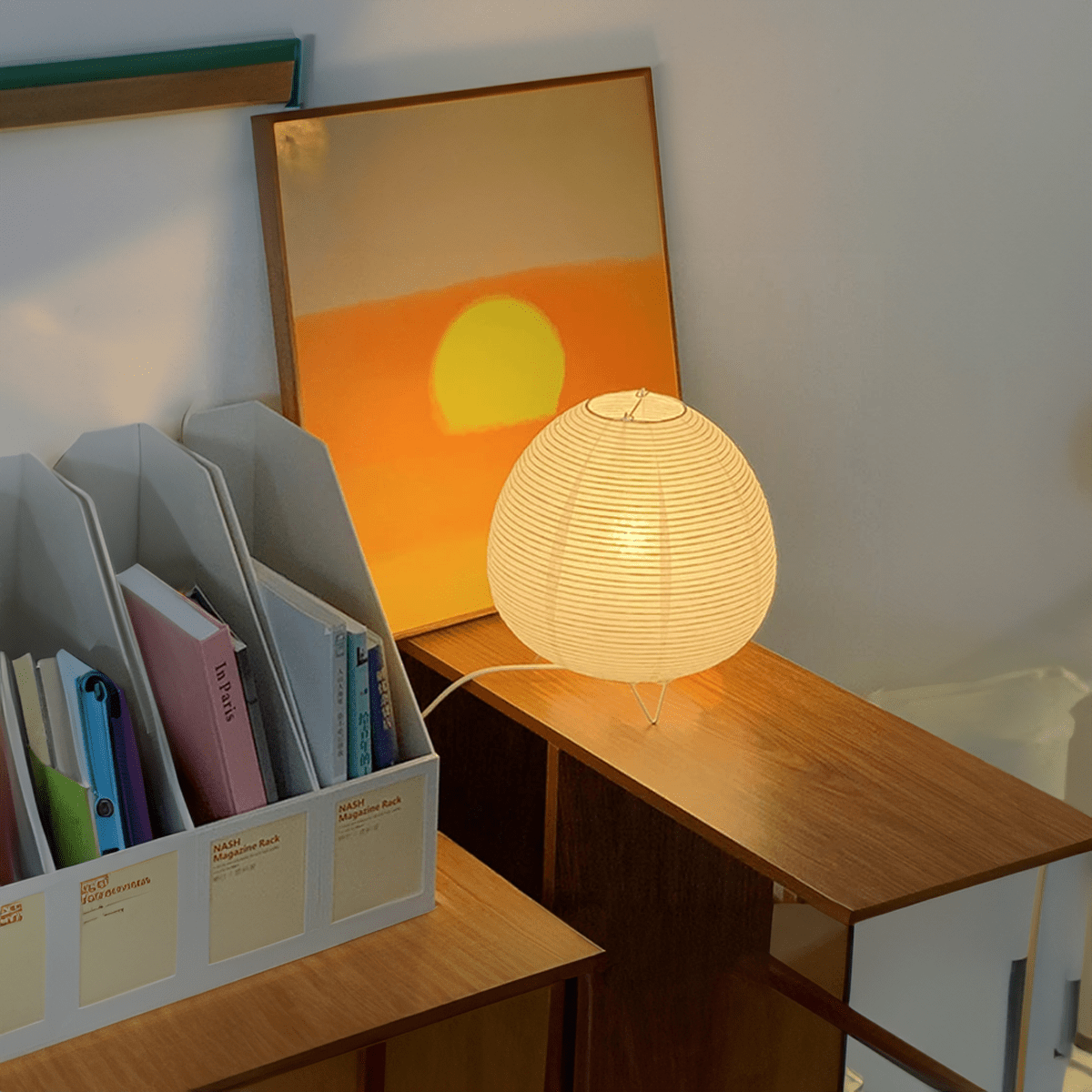 Japanse Tafellamp Papier met Aluminium Voet Wabi-Sabi Stijl Sfeervol Licht E14 Fitting LED Bureaulamp | Sulvida