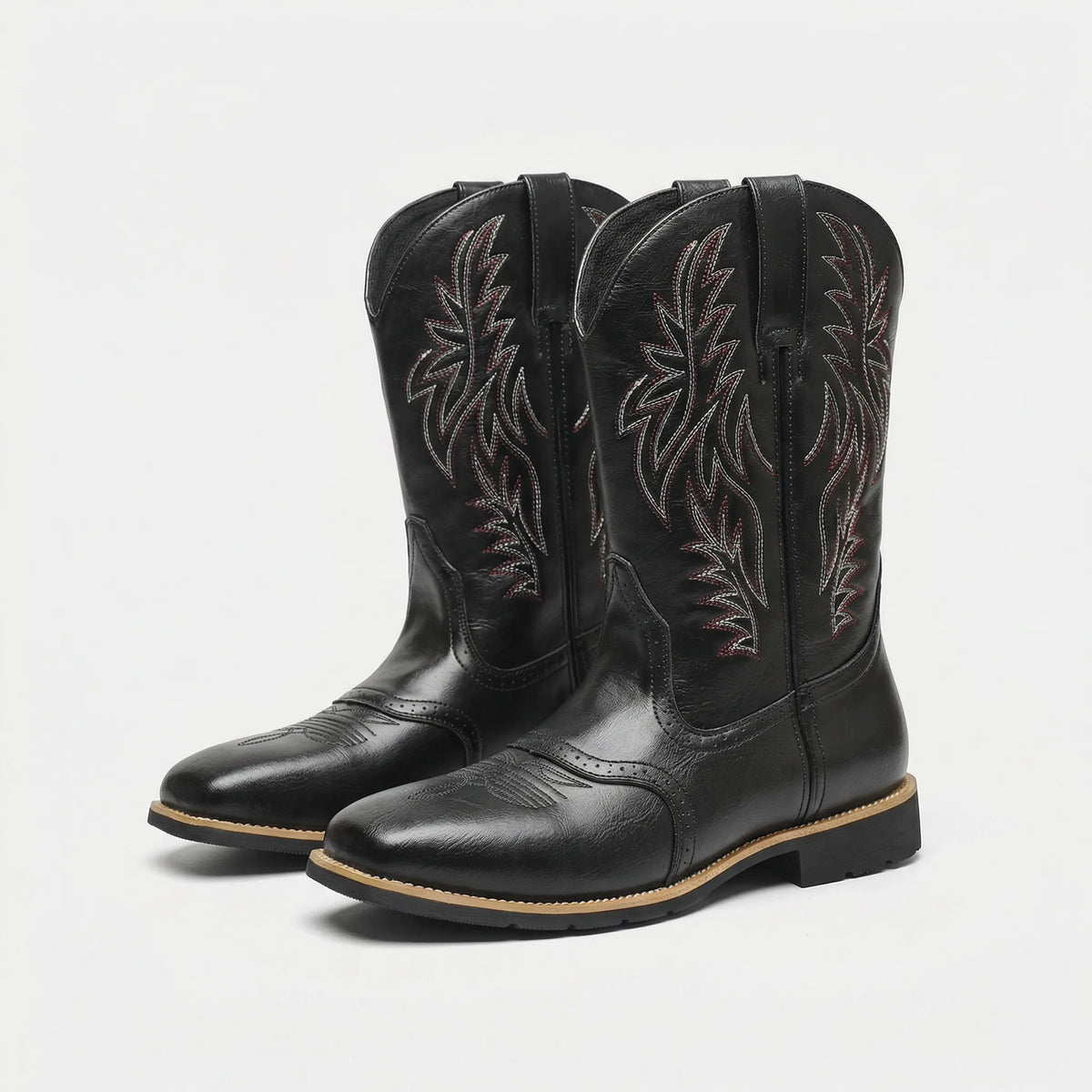 Bottes western mi-hautes à bout carré et broderies, style cowboy, pour hommes et femmes, confortables et décontractées | Sulvida
