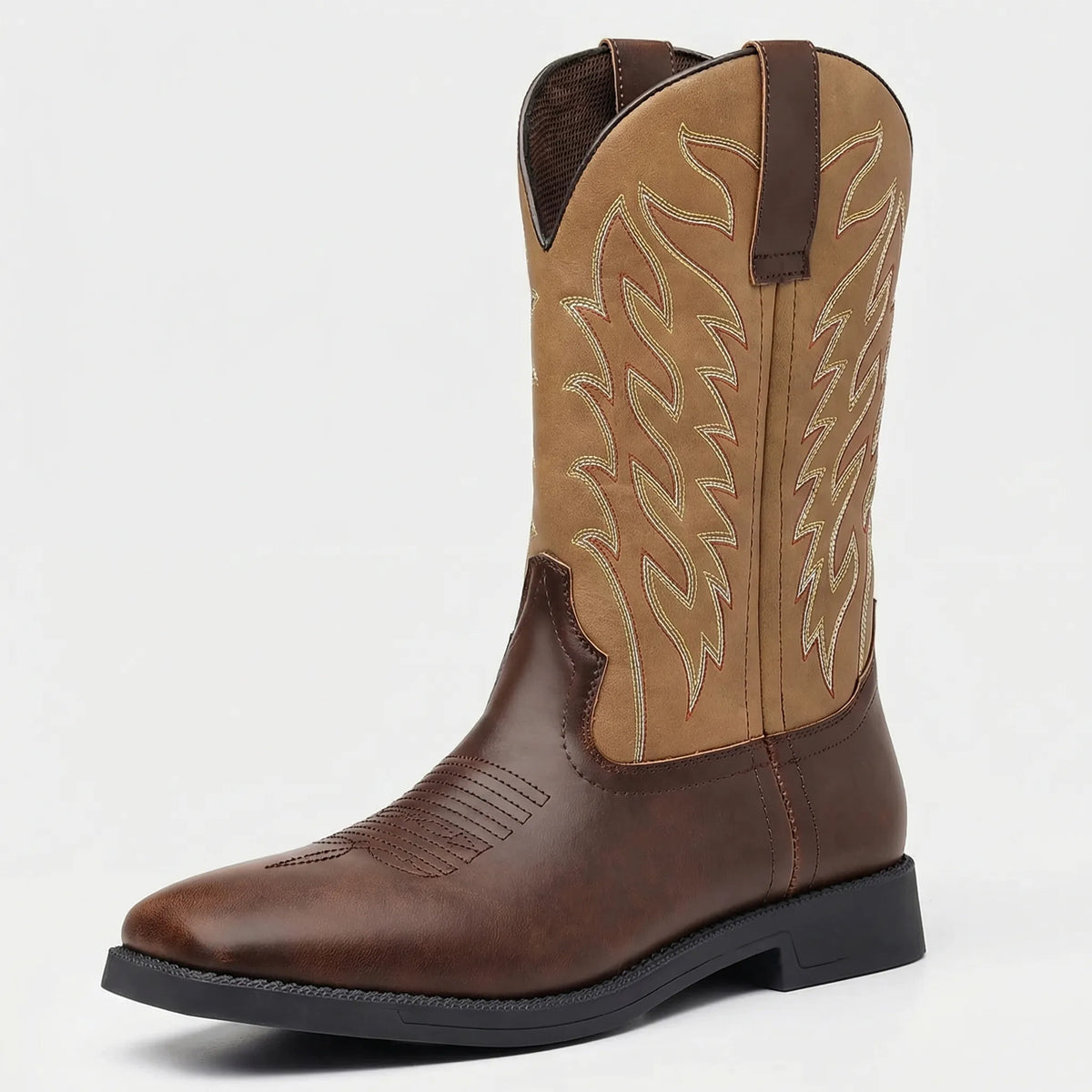 Bottes western mi-hautes à bout carré et broderies, style cowboy, pour hommes et femmes, confortables et décontractées | Sulvida