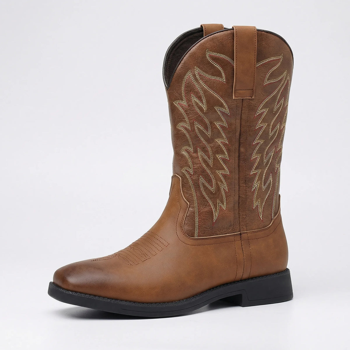 Bottes western mi-hautes à bout carré et broderies, style cowboy, pour hommes et femmes, confortables et décontractées | Sulvida