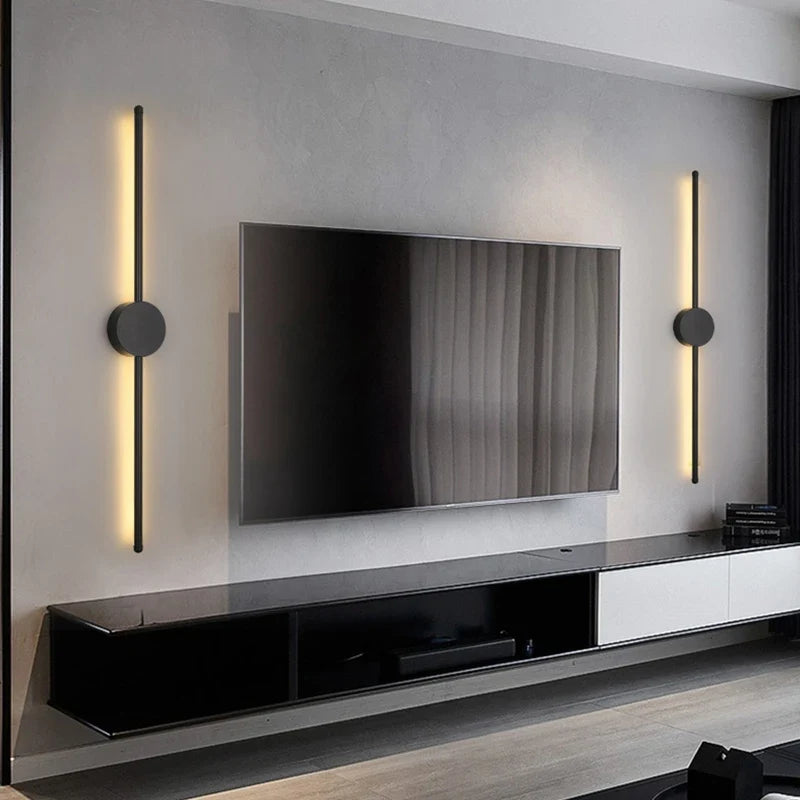 Moderne LED Wandlamp Zwart Aluminium I-Vorm 60-100cm Uplight Downlight Sfeerlicht Woonkamer Slaapkamer Gang | Sulvida