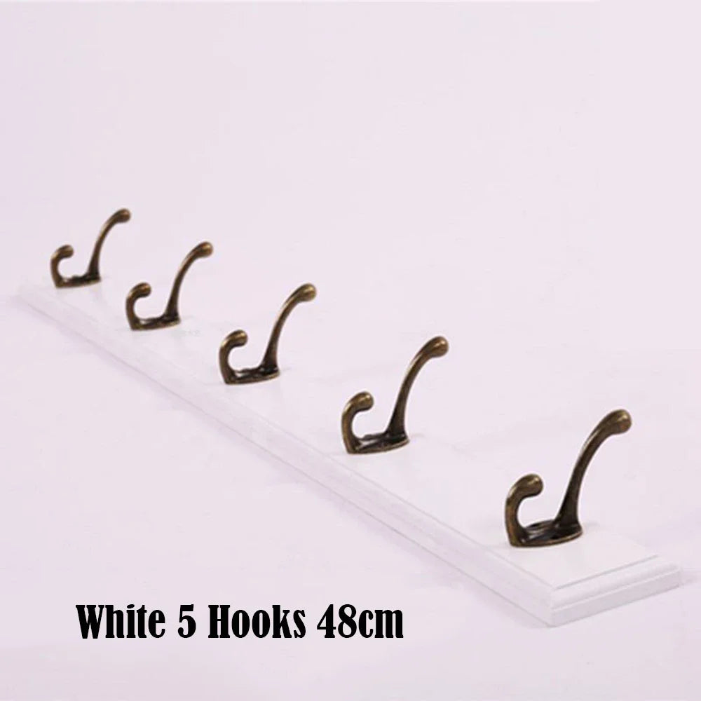 Wandkapstok Massief Hout met 3 tot 5 Haken Keuze Wit Beige Bruin Garderobe Hal Entree Hangers Wandmontage | Sulvida