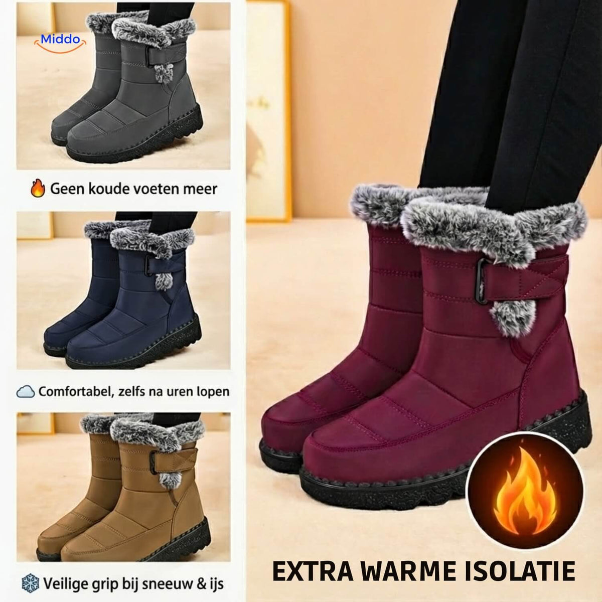 Warme winterlaarzen waterdicht antislip gevoerd sneeuwlaarzen dames heren enkellaarzen herfst winter | Sulvida