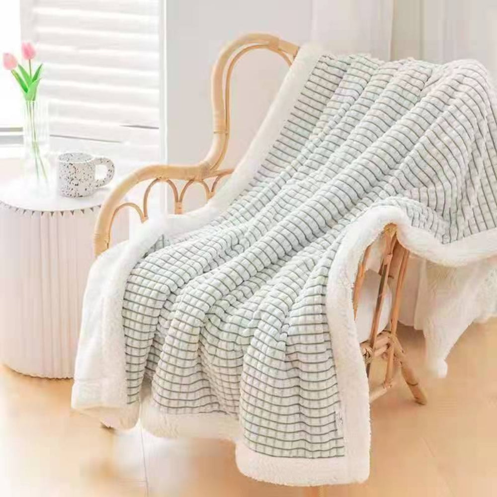 Dubbelzijdige Wafelplaid met Sherpa Teddy – Warme Deken Vlechtpatroon Flanel voor Bank Bed Sofa Winter | Sulvida