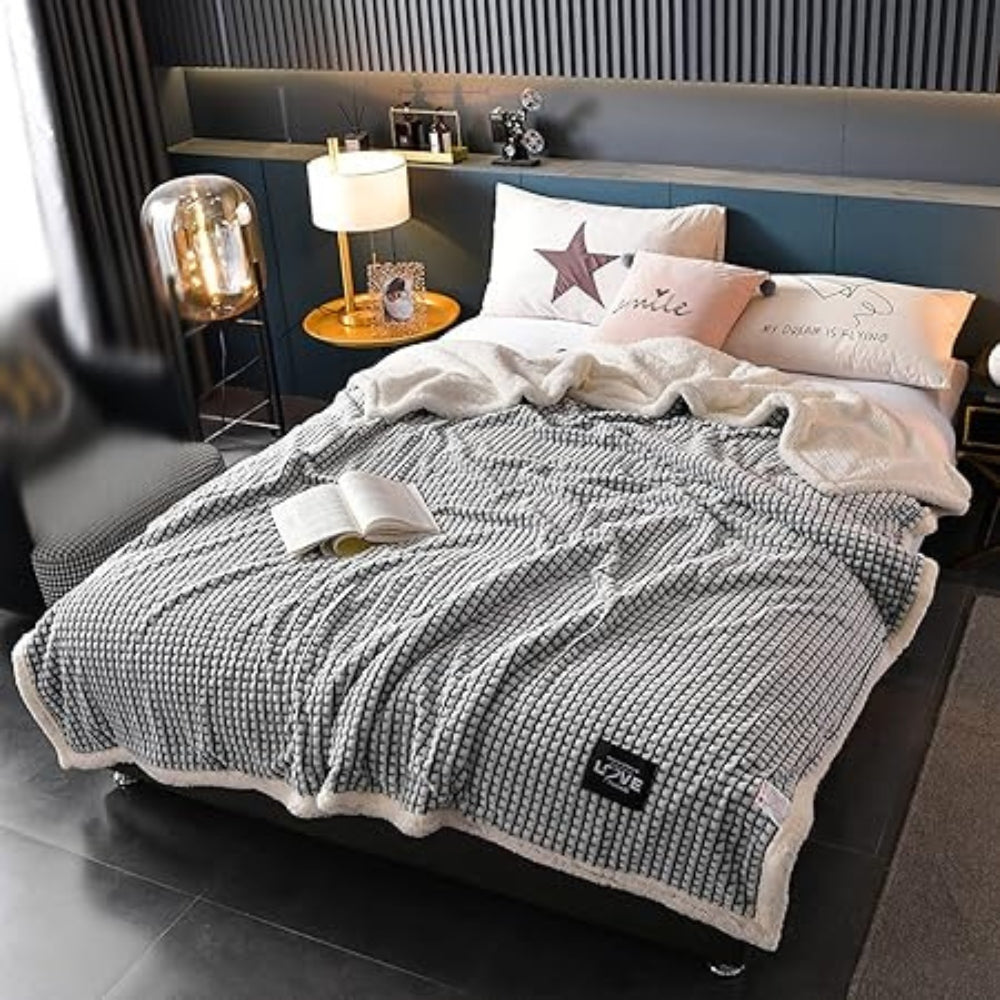 Dubbelzijdige Wafelplaid met Sherpa Teddy – Warme Deken Vlechtpatroon Flanel voor Bank Bed Sofa Winter | Sulvida