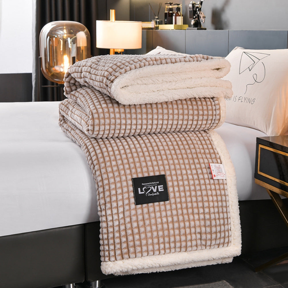 Dubbelzijdige Wafelplaid met Sherpa Teddy – Warme Deken Vlechtpatroon Flanel voor Bank Bed Sofa Winter | Sulvida