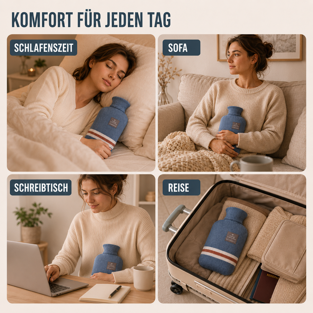Kruik met Gebreide Hoes 1 Liter – Warmhoudend Comfort voor Buik en Voeten Langdurige Warmte Ontspanning | Sulvida