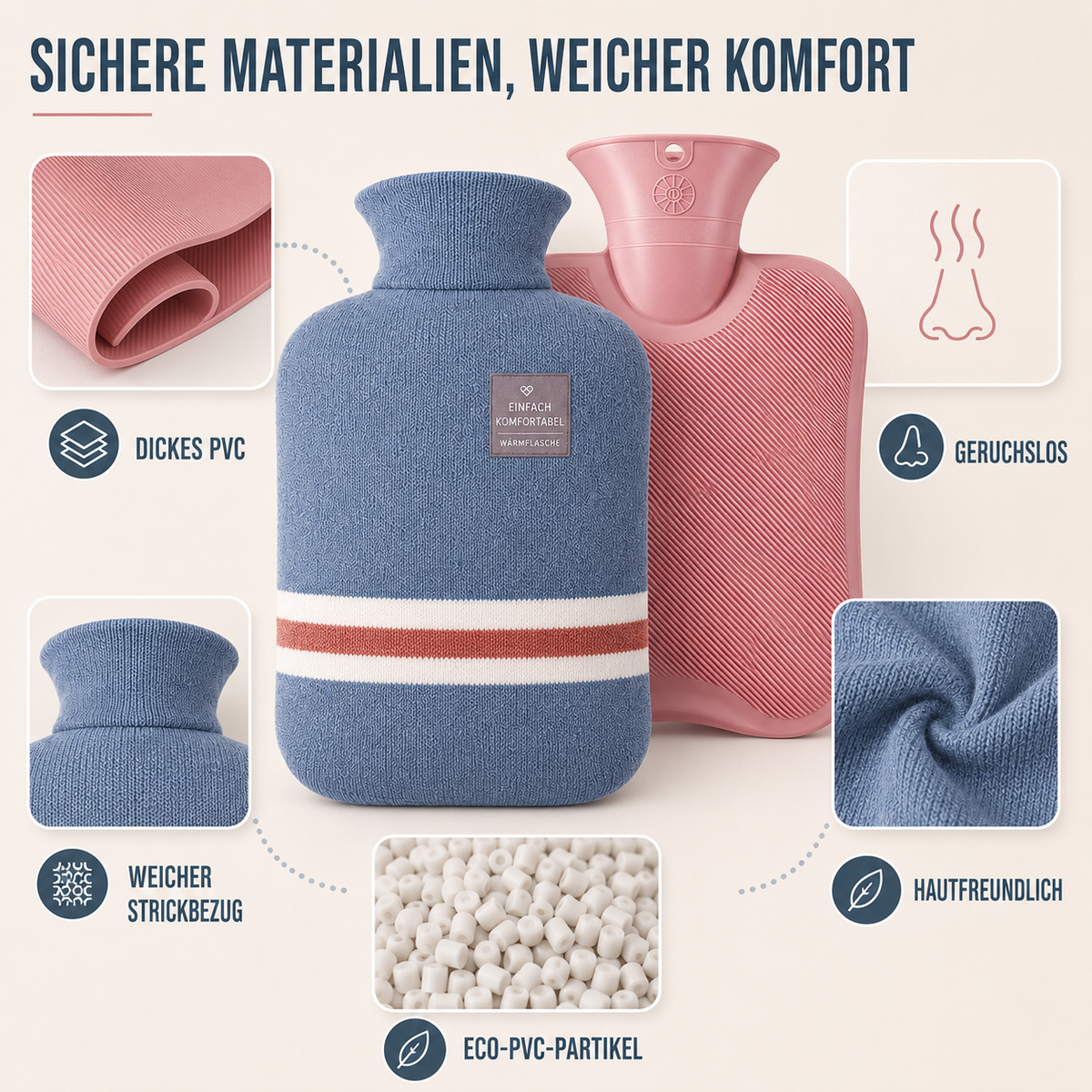 Kruik met Gebreide Hoes 1 Liter – Warmhoudend Comfort voor Buik en Voeten Langdurige Warmte Ontspanning | Sulvida