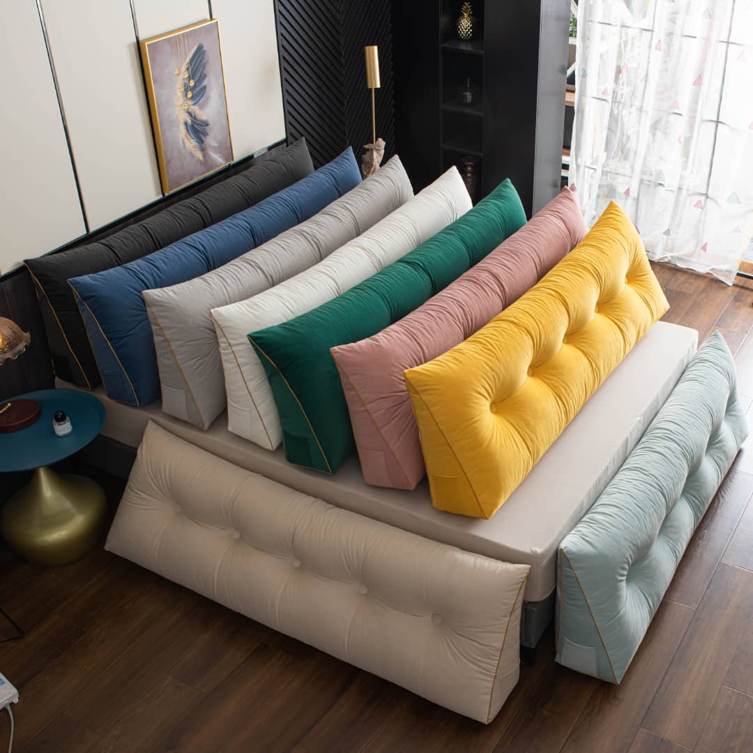 Driehoekig Rugsteun Leeskussen voor Bed en Bank met Opbergvak Wasbare Hoes Comfort Kussen Grijs Blauw | Sulvida