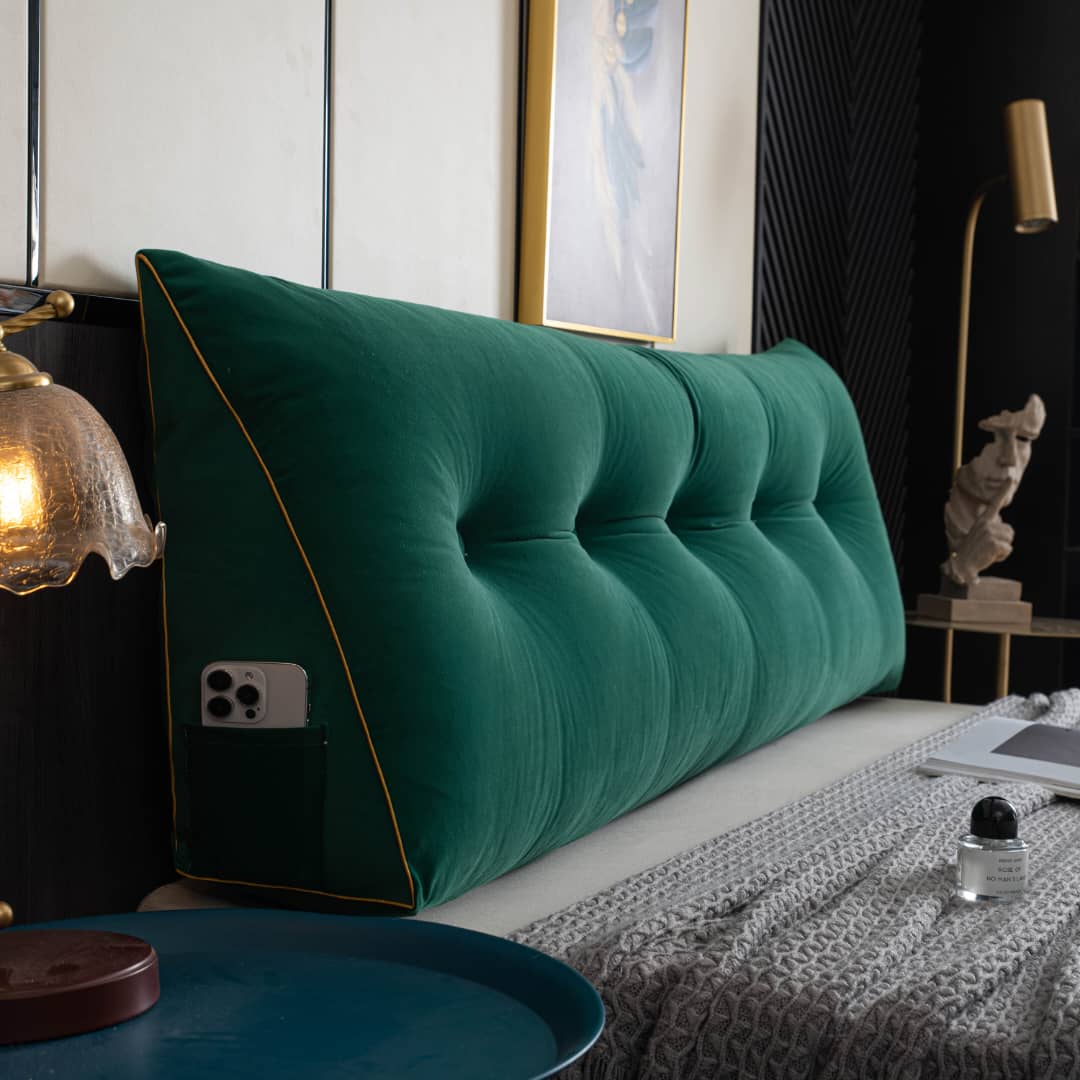 Driehoekig Rugsteun Leeskussen voor Bed en Bank met Opbergvak Wasbare Hoes Comfort Kussen Grijs Blauw | Sulvida