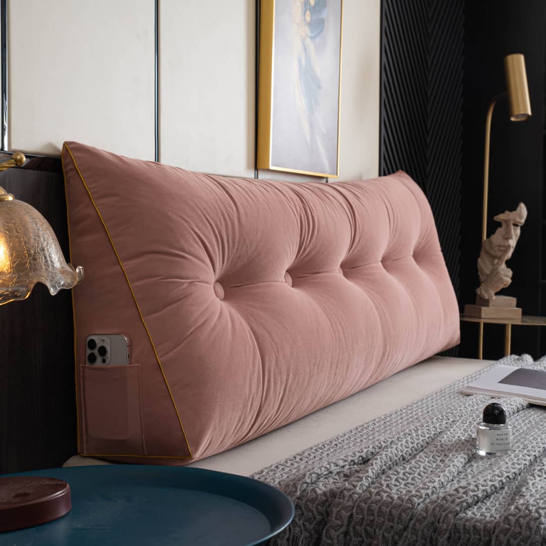 Driehoekig Rugsteun Leeskussen voor Bed en Bank met Opbergvak Wasbare Hoes Comfort Kussen Grijs Blauw | Sulvida