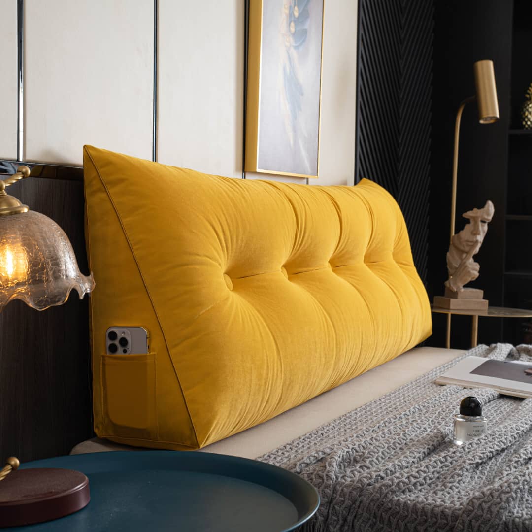 Driehoekig Rugsteun Leeskussen voor Bed en Bank met Opbergvak Wasbare Hoes Comfort Kussen Grijs Blauw | Sulvida