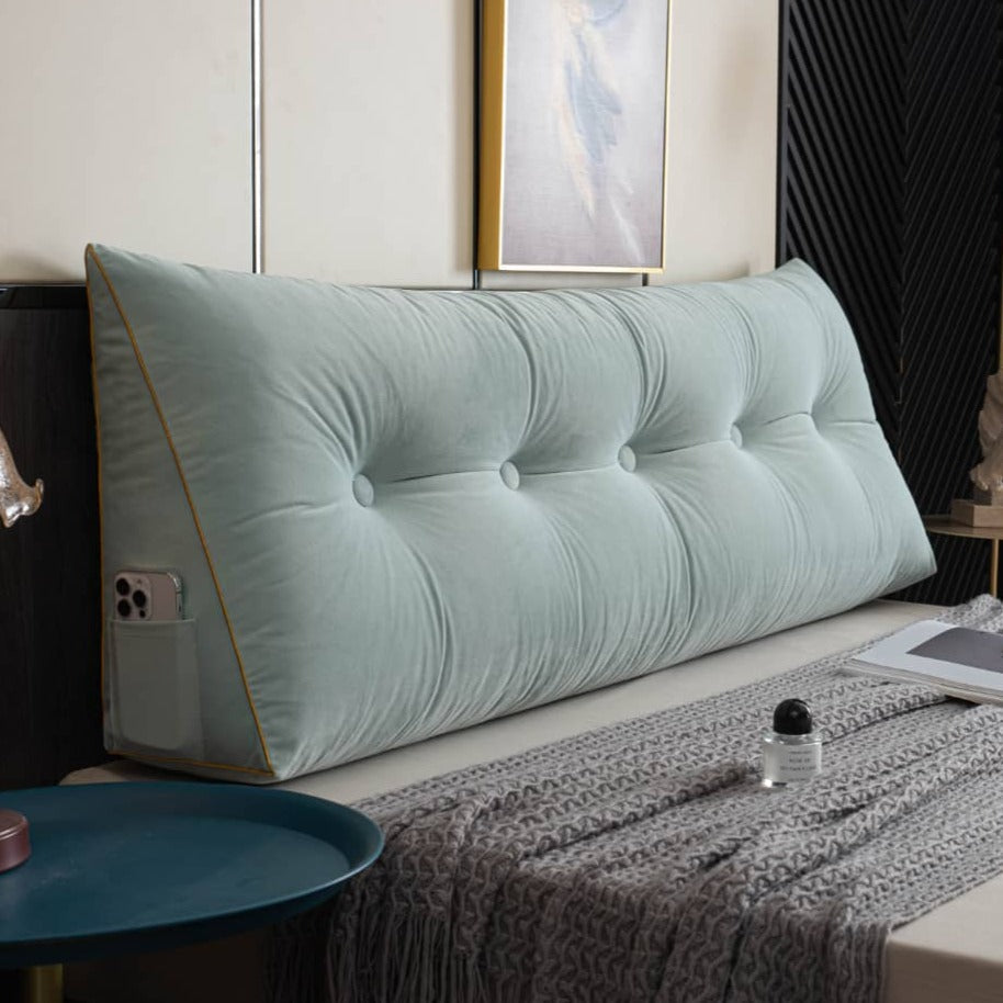 Driehoekig Rugsteun Leeskussen voor Bed en Bank met Opbergvak Wasbare Hoes Comfort Kussen Grijs Blauw | Sulvida