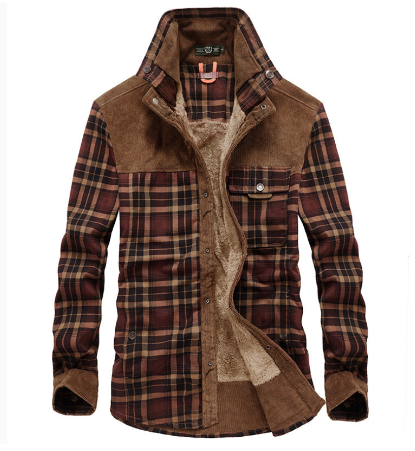 Heren Sherpajack met Flanel en Ribcord Bruin Groen Warm Gevoerd Winterjas Staande Kraag Outdoor Jas Herfst | Sulvida