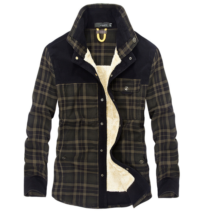 Heren Sherpajack met Flanel en Ribcord Bruin Groen Warm Gevoerd Winterjas Staande Kraag Outdoor Jas Herfst | Sulvida