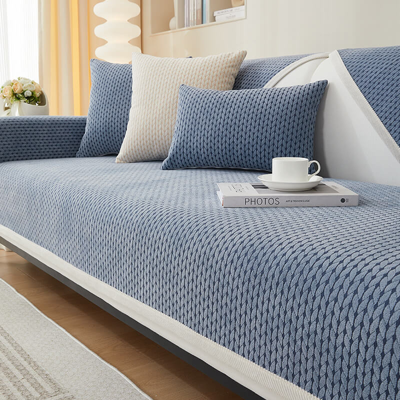 Chenille bankhoes met korenaar-patroon krasbestendig antislip stretch 70-210 cm voor optimale bescherming | Sulvida